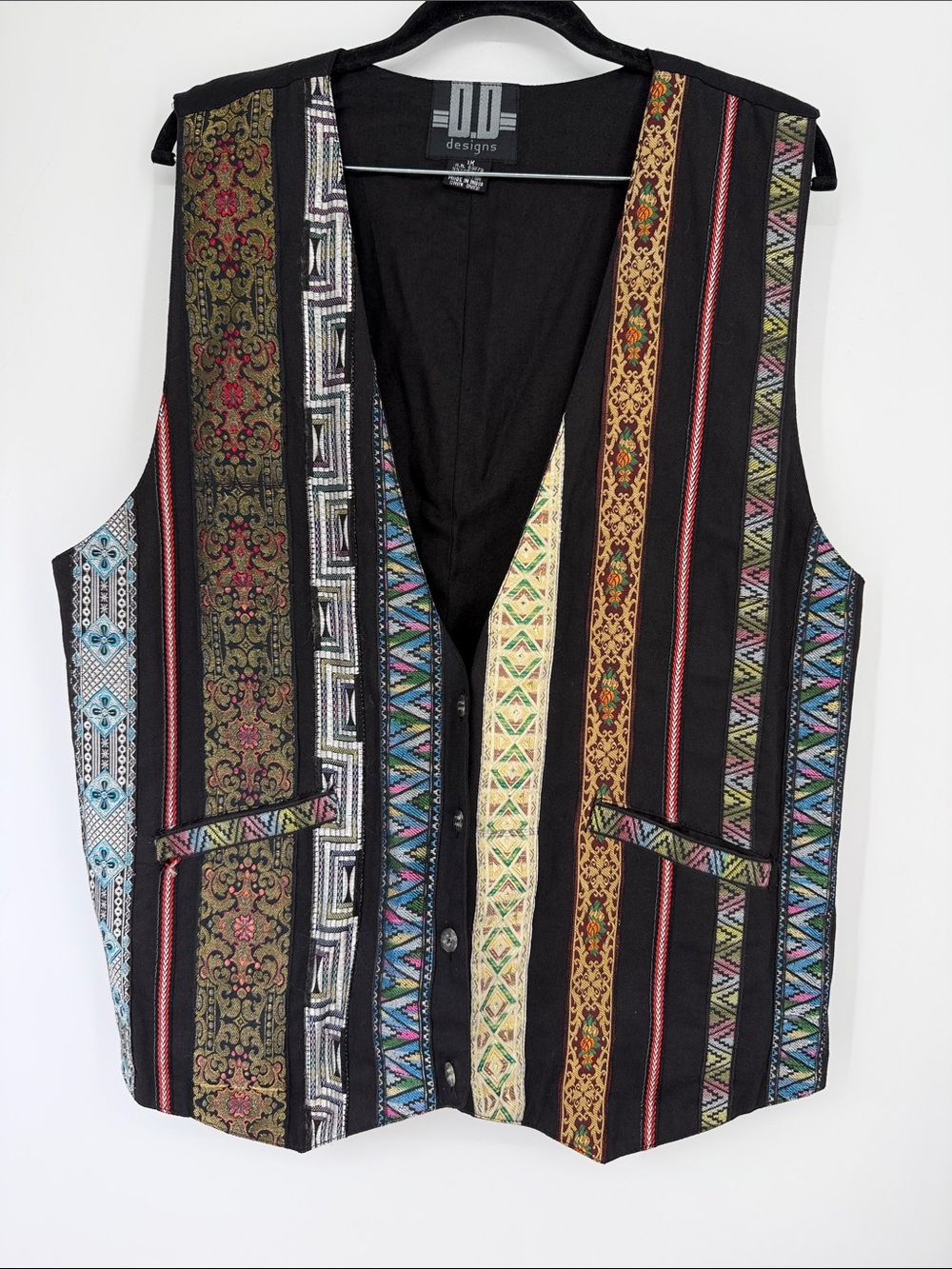 Vintage 80s D.D. Designs women’s  Black Multi-Patterned Vest Sz 1X